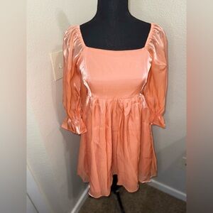 Entro Peach Shimmery Puff Long Sleeve Babydoll Dress- Size Medium
